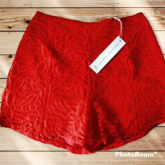 AMANDA UPRICHARD LACEY LACE PANEL CROCHET HIGH RISE SHORTS "POPPY SHORTS" - Picture 3 of 13
